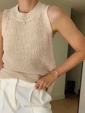 Commense Sleeveless Open-Knit Mock Neck Sweater Tank - Blush